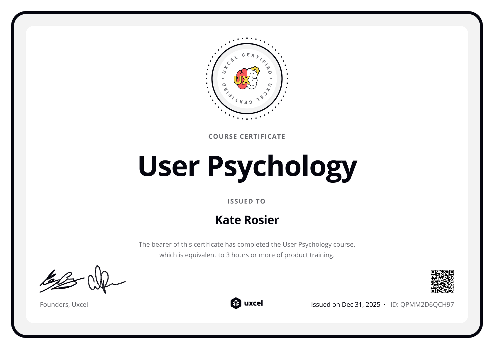 Kate's certificate